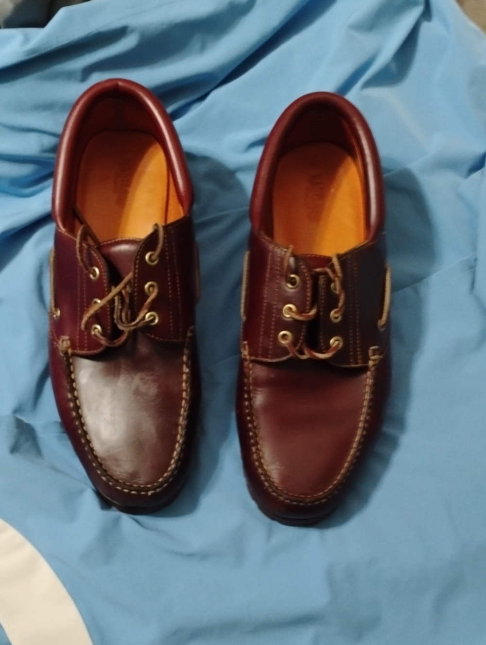 Eastland Men's Maroon Leather Boat Shoes with Tan Accents